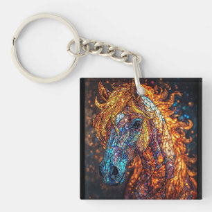 Stained Glass Horse Design Key Ring