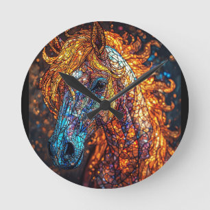 Stained Glass Horse Design Round Clock