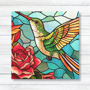 Stained Glass Hummingbird Floral Canvas Print