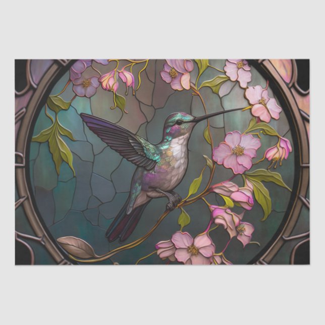 Stained Glass Hummingbird Pattern Spring Flowers Tissue Paper (Front)
