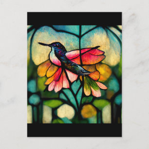 Stained glass hummingbird postcard
