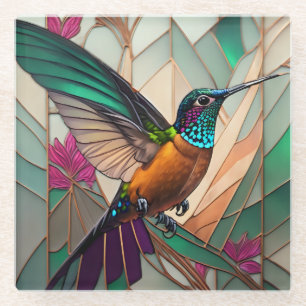 Stained Glass Illustration of a Hummingbird Coaster