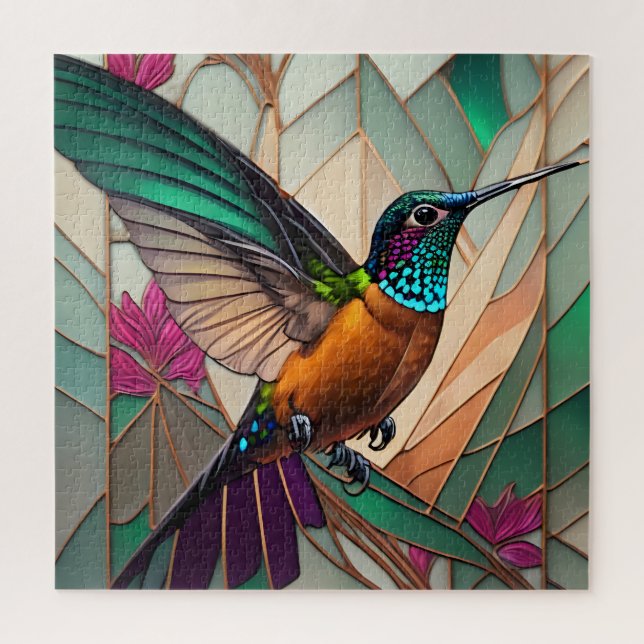Stained Glass Illustration of a Hummingbird  Jigsaw Puzzle (Vertical)