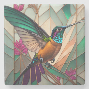 Stained Glass Illustration of a Hummingbird  Stone Coaster