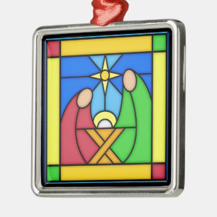 Stained Glass IMAGE Nativity Scene Metal Tree Decoration