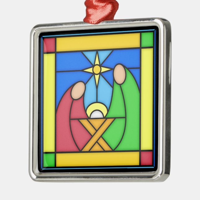 Stained Glass IMAGE Nativity Scene Metal Tree Decoration (Left)