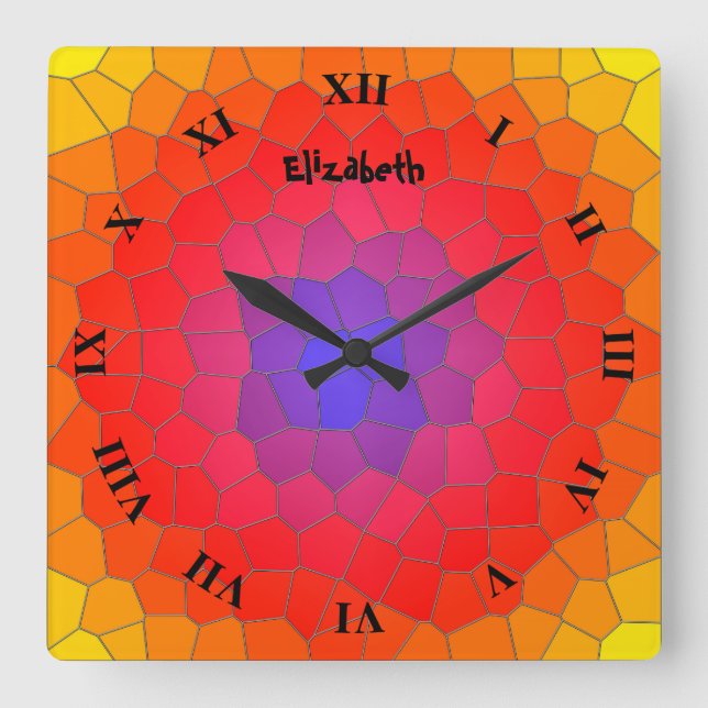 Stained Glass In Blue Purple Red Imitation Square Wall Clock (Front)