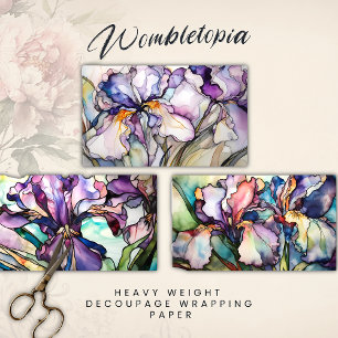 Stained Glass Iris, Purple Heavyweight Decoupage Wrapping Paper Sheet
