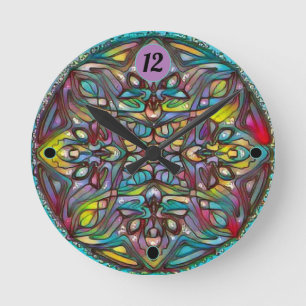 Stained Glass Iris Round Clock