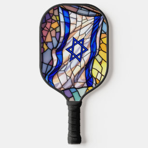 Stained Glass Israel Flag Mosaic Judaica Art  Pickleball Paddle
