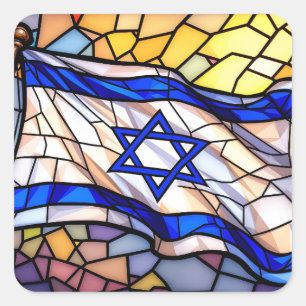 Stained Glass Israel Flag Mosaic Judaica Art  Square Sticker