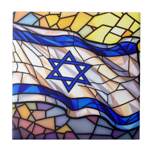 Stained Glass Israel Flag Mosaic Judaica Art  Tile