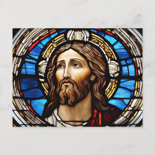 Stained Glass Jesus Christ Portrait Postcard