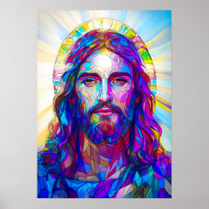 Stained Glass Jesus Christ Portrait Poster