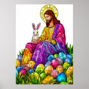 Stained Glass Jesus Easter Egg Poster
