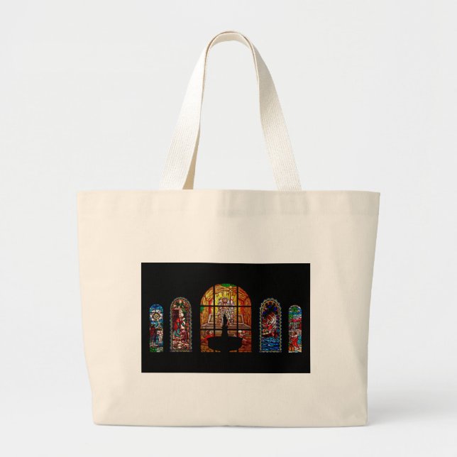 stained glass jesus large tote bag (Front)