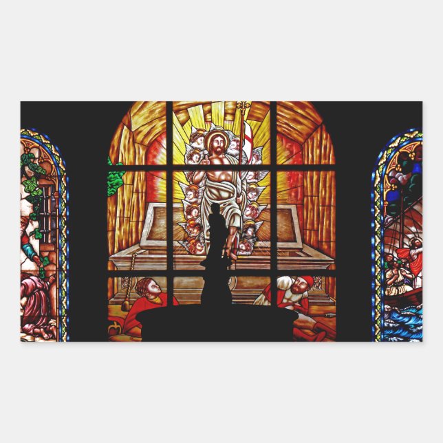 stained glass jesus rectangular sticker (Front)
