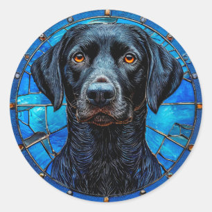 Stained glass labrador classic round sticker