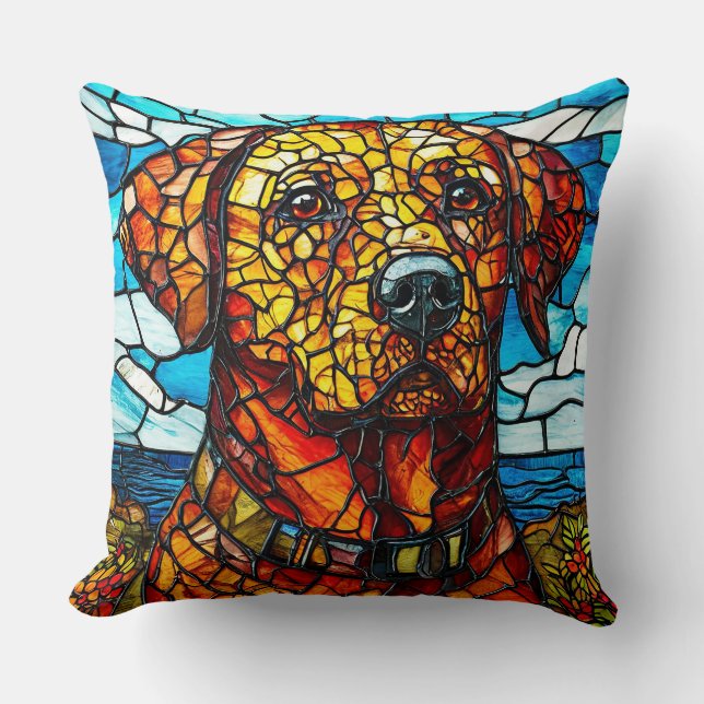 Stained glass labrador dog cushion (Front)