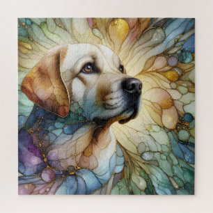 Stained glass Labrador dog vibrant abstract art Jigsaw Puzzle