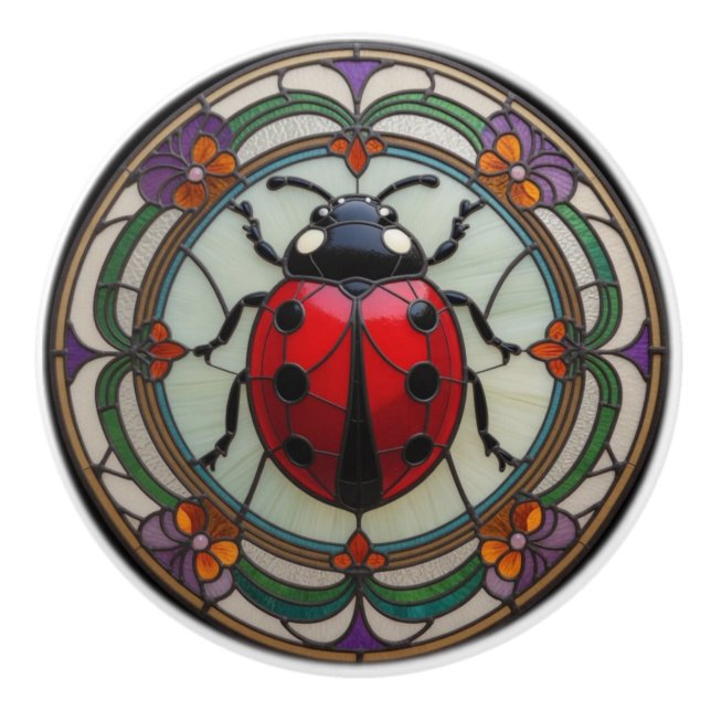 Stained Glass Ladybug Ceramic Knob (Front)