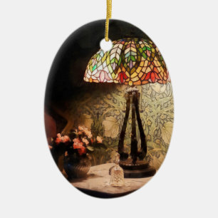 Stained Glass Lamp and Vase of Flowers Ceramic Tree Decoration
