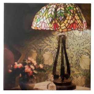 Stained Glass Lamp and Vase of Flowers Tile