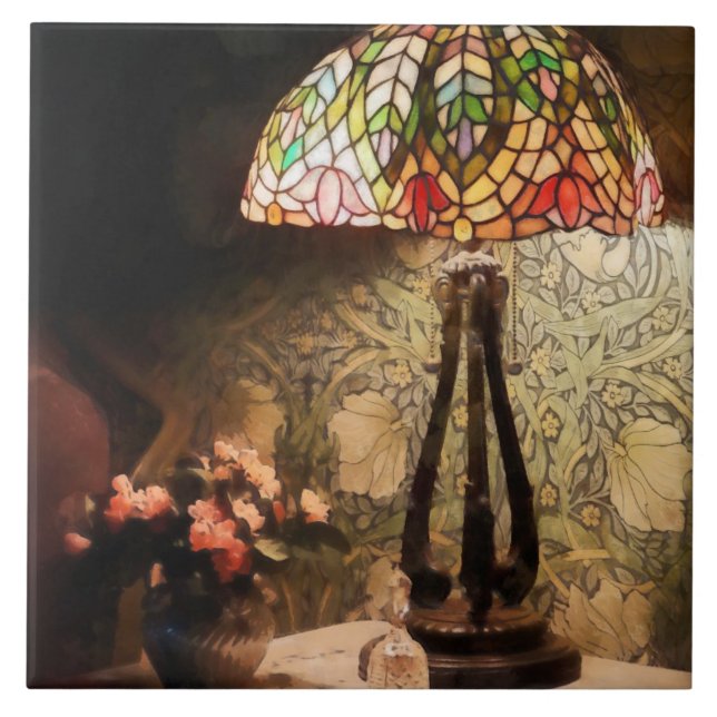 Stained Glass Lamp and Vase of Flowers Tile (Front)