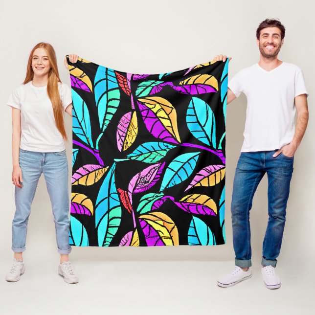 Stained Glass Leaves Design Fleece Blanket (In Situ)