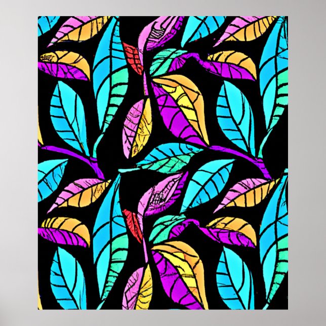Stained Glass Leaves Design Poster (Front)