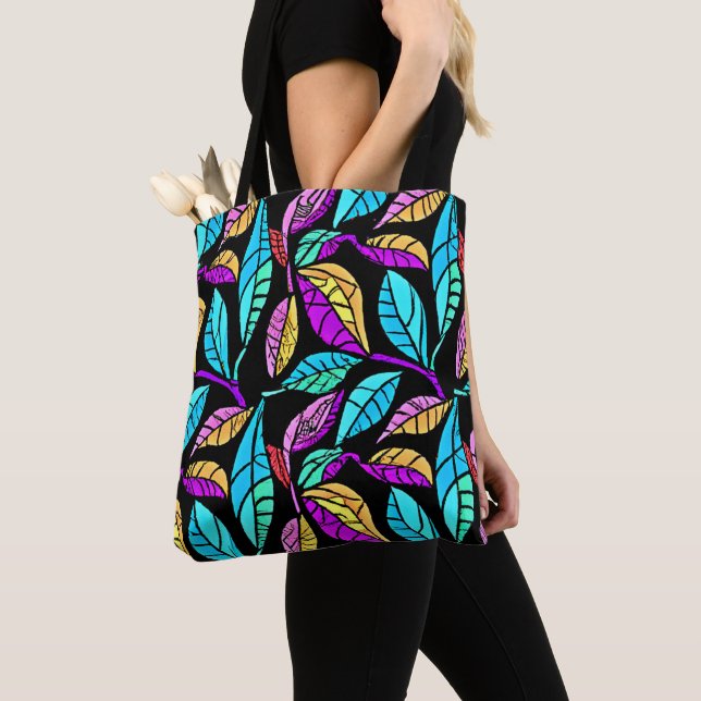 Stained Glass Leaves Design Tote Bag (Close Up)