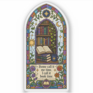Stained Glass Library with Book Time Quote