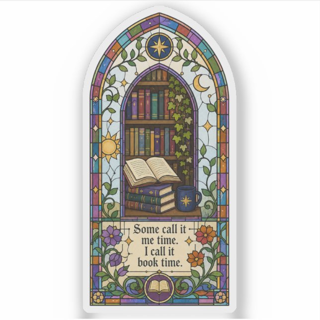 Stained Glass Library with Book Time Quote (Front)