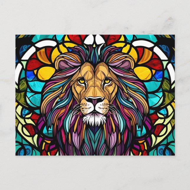Stained Glass Lion Illustration  Postcard (Front)