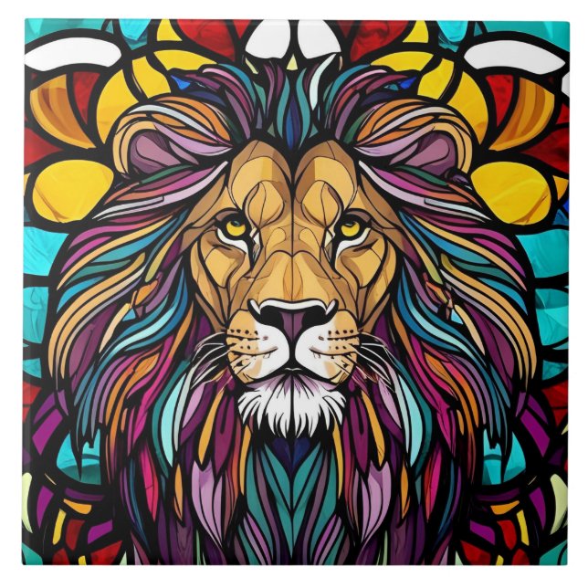 Stained Glass Lion Illustration  Tile (Front)