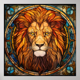 Stained Glass Lion Poster
