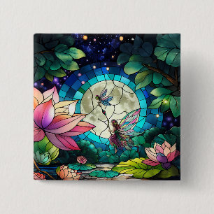Stained Glass Little Fairy With Dragonfly 15 Cm Square Badge