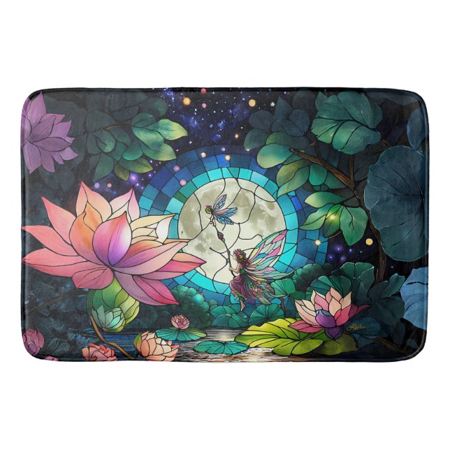 Stained Glass Little Fairy With Dragonfly Bath Mat (Front)
