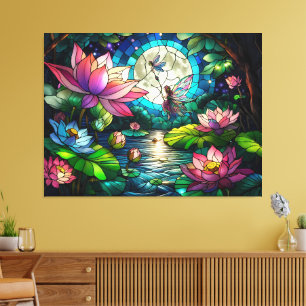 Stained Glass Little Fairy With Dragonfly Canvas Print