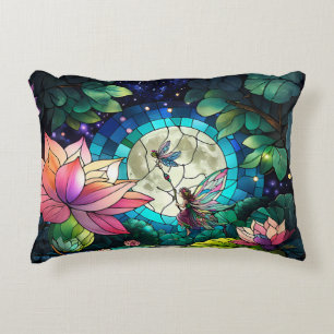 Stained Glass Little Fairy With Dragonfly Decorative Cushion