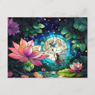Stained Glass Little Fairy With Dragonfly Postcard
