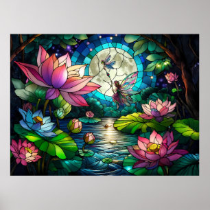 Stained Glass Little Fairy With Dragonfly Poster