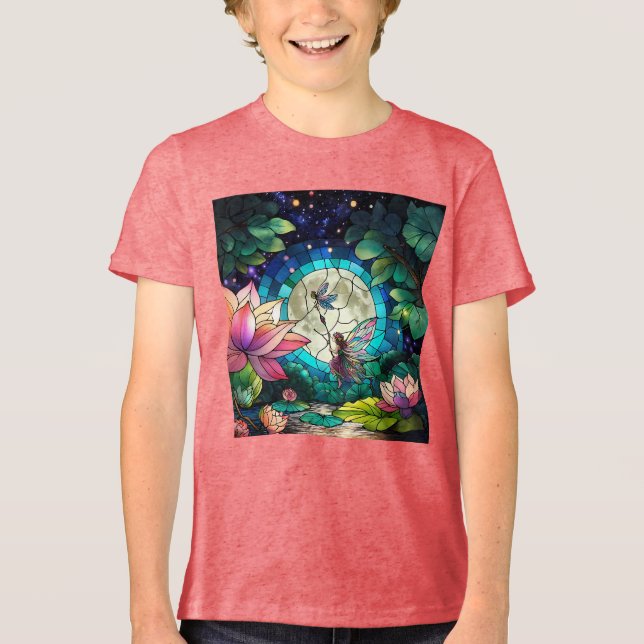Stained Glass Little Fairy With Dragonfly Tri-Blend Shirt (Front)
