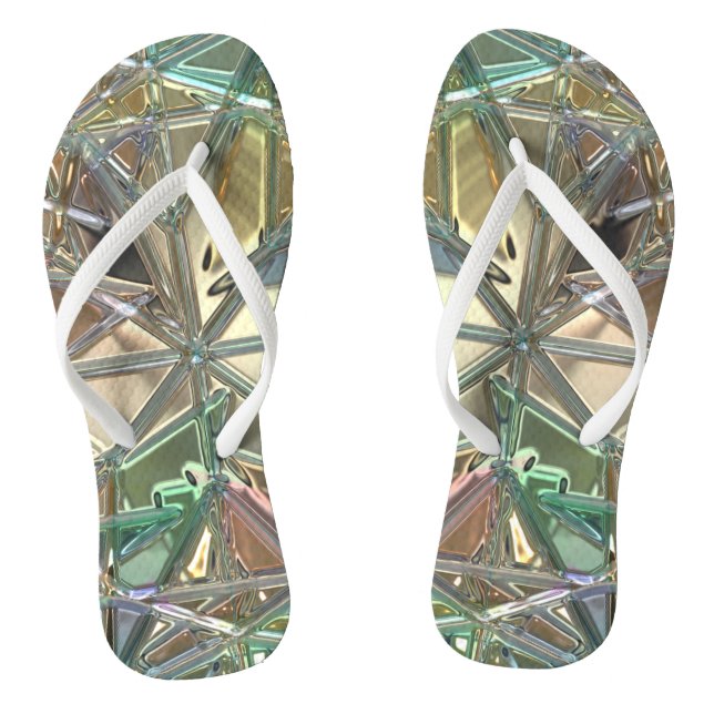 Stained glass look abstract pink gold teal jandals (Footbed)