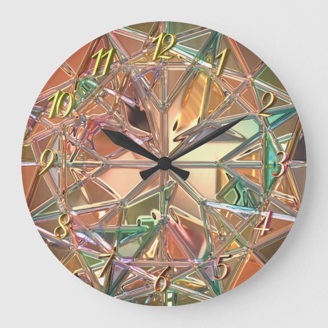 Stained glass look colourful abstract large clock (Front)