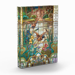 Stained glass look mallard ducks photo block