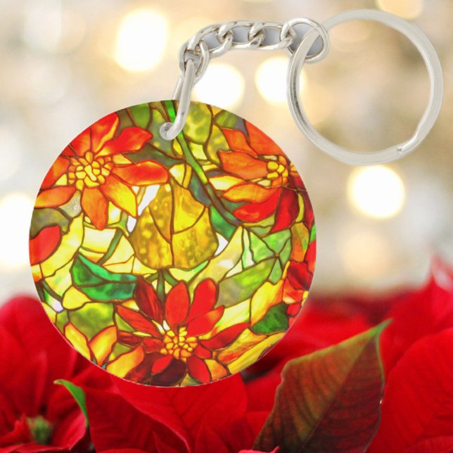 Stained glass look poinsettia flower tiffany  key ring (Creator Uploaded)