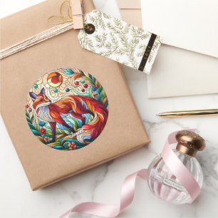 Stained Glass Look Red Fox Classic Round Sticker