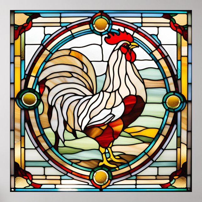 Stained Glass Look Rooster  Design Poster (Front)