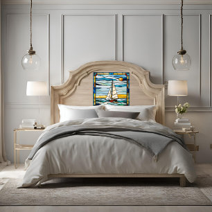 Stained Glass Look Sailboat Peel and Stick Wallpap Wallpaper